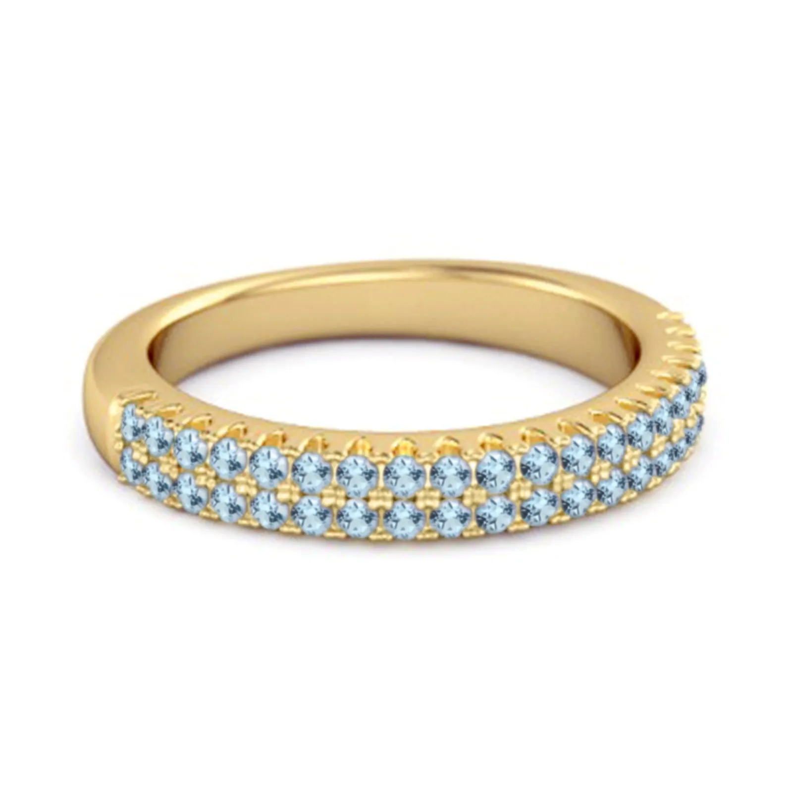 Half Eternity Band Blue Topaz Dual Line Ring 925 Sterling Silver