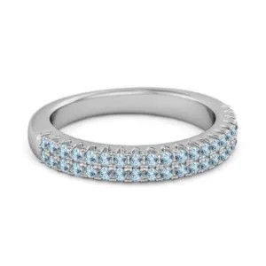 Half Eternity Band Blue Topaz Dual Line Ring 925 Sterling Silver
