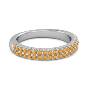 Half Eternity Band Citrine Dual Line Ring 925 Sterling Silver