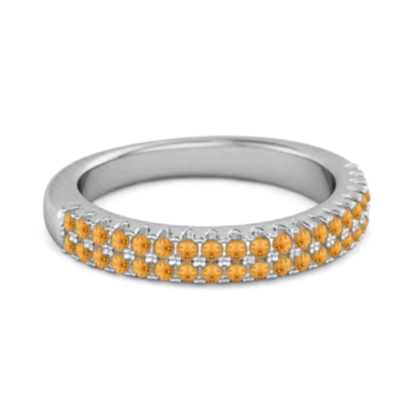 Half Eternity Band Citrine Dual Line Ring 925 Sterling Silver