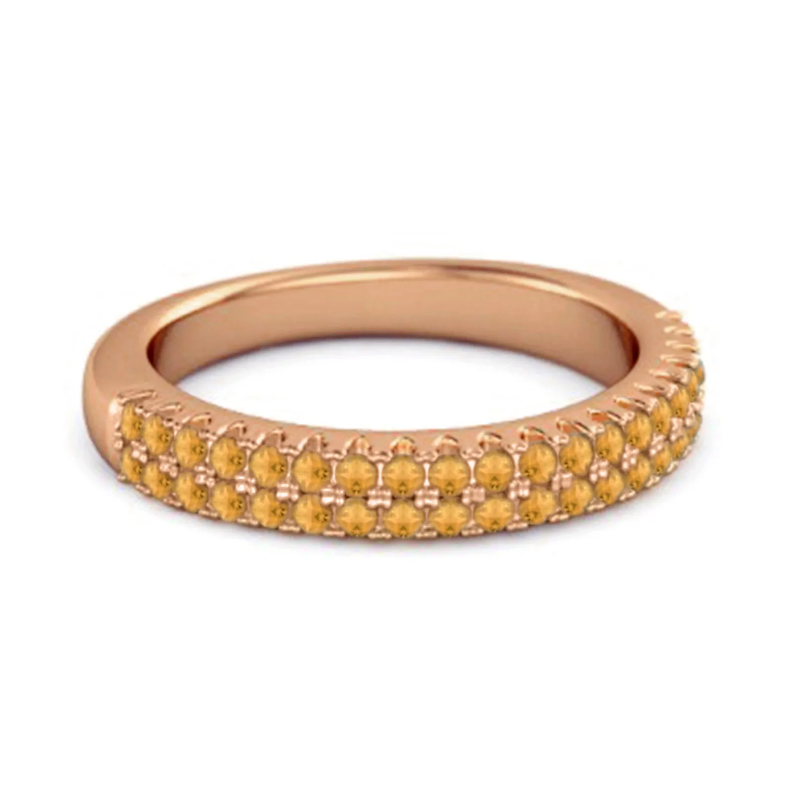 Half Eternity Band Citrine Dual Line Ring 925 Sterling Silver