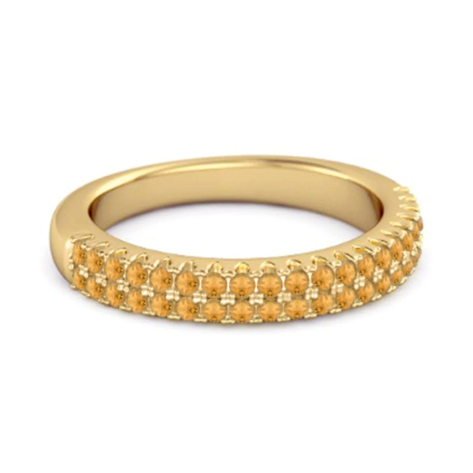 Half Eternity Band Citrine Dual Line Ring 925 Sterling Silver