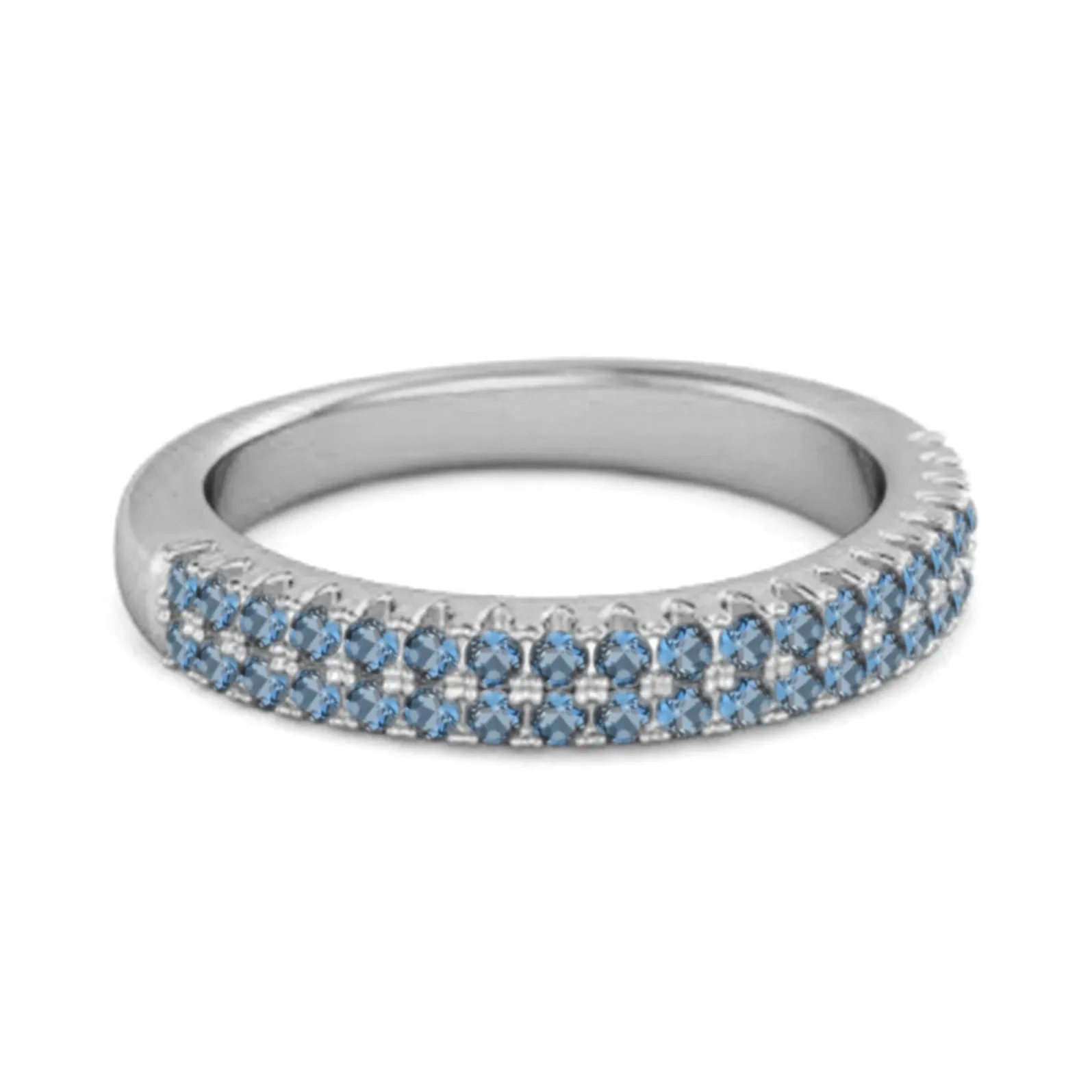 Half Eternity Band London Blue Topaz Dual Line Ring 925 Sterling Silver