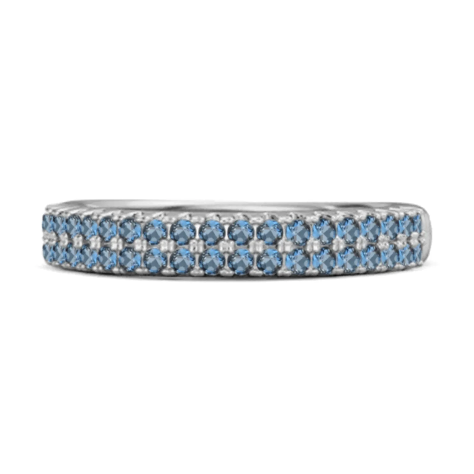 Half Eternity Band London Blue Topaz Dual Line Ring 925 Sterling Silver