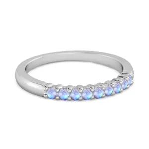 Half Eternity Moonstone 925 Sterling Silver Stacking Bridal Ring