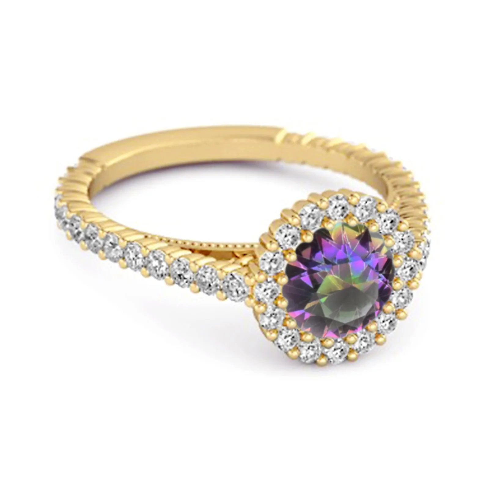 Halo Engagement 925 Sterling Silver 0.50 Ctw Mystic Topaz Stacking Ring