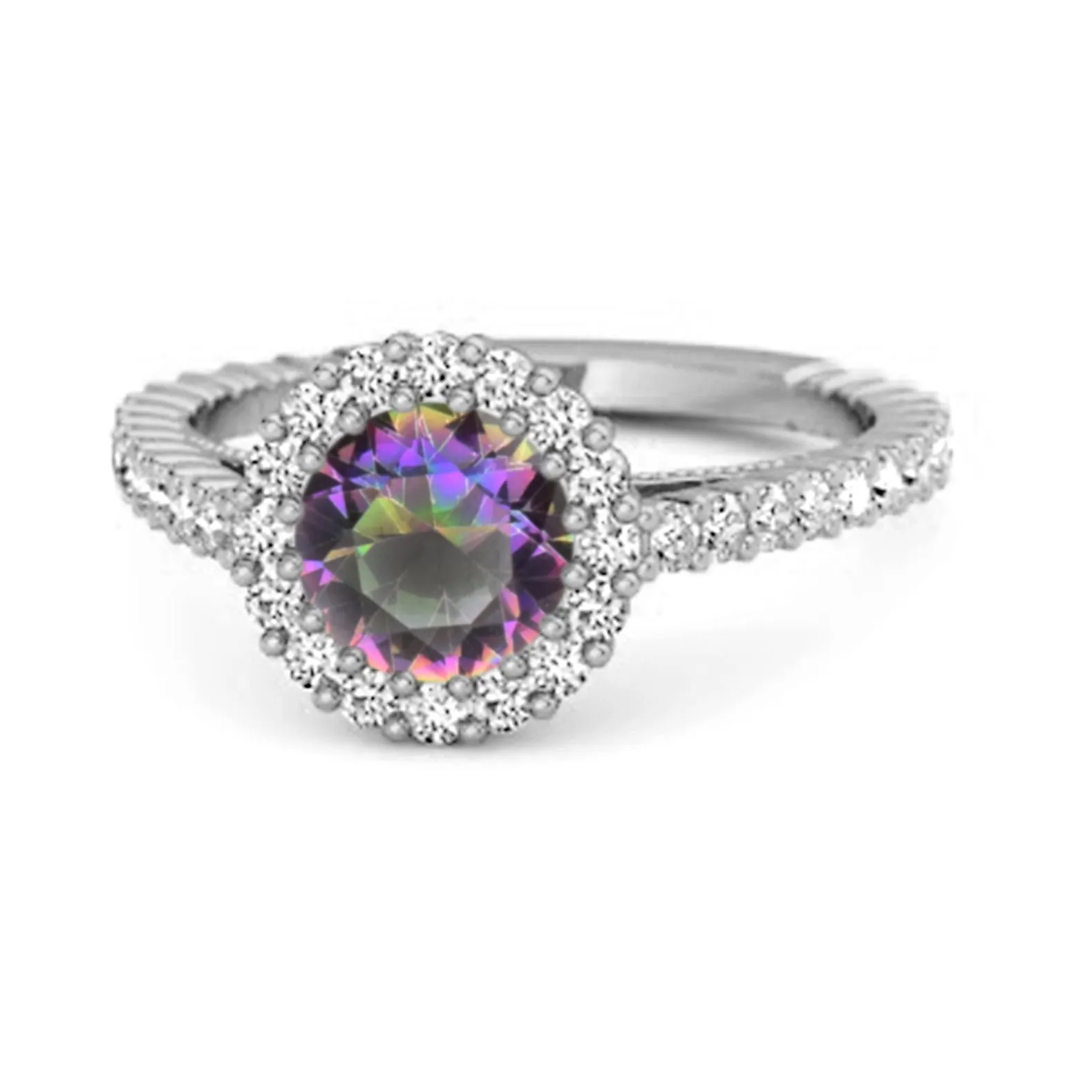 Halo Engagement 925 Sterling Silver 0.50 Ctw Mystic Topaz Stacking Ring