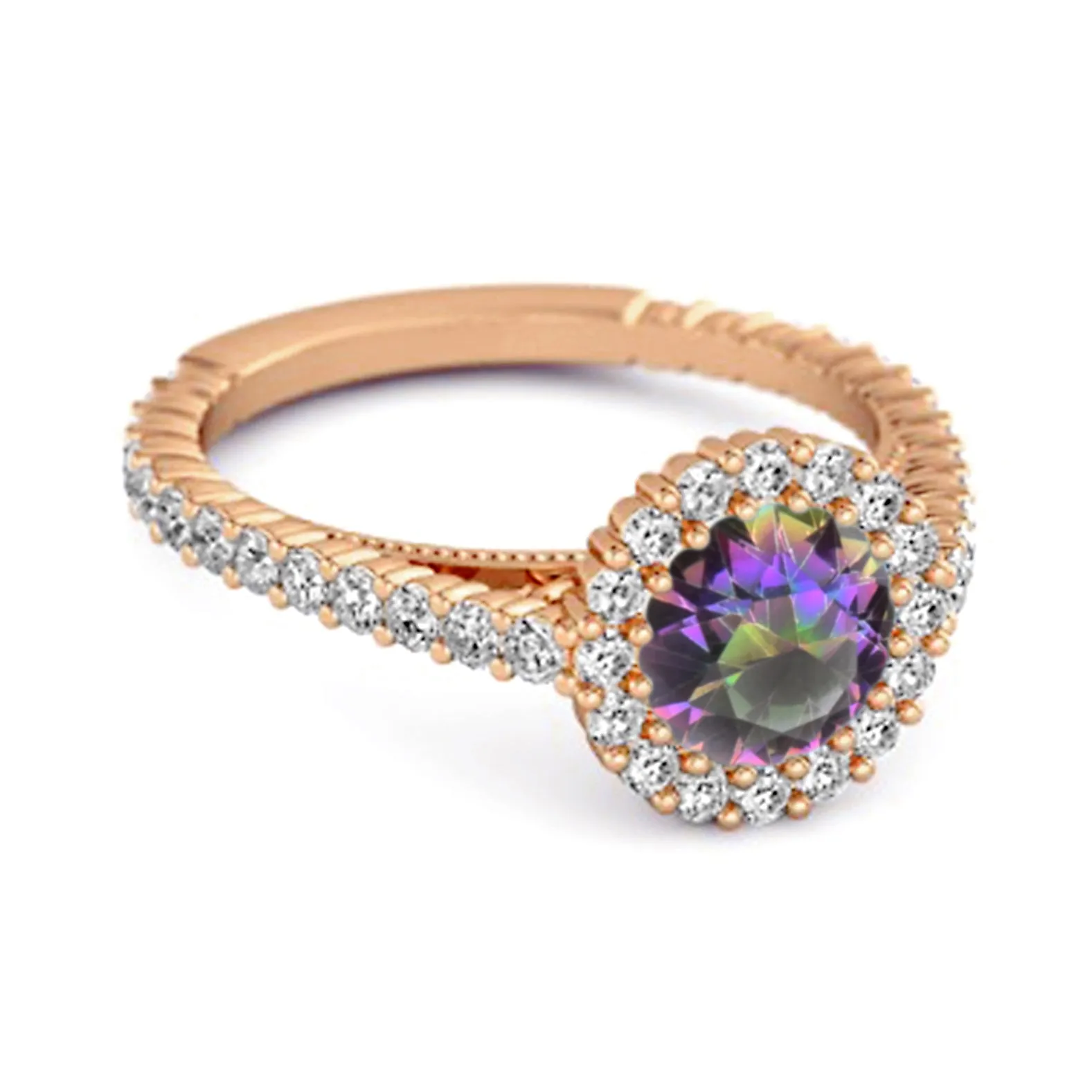 Halo Engagement 925 Sterling Silver 0.50 Ctw Mystic Topaz Stacking Ring