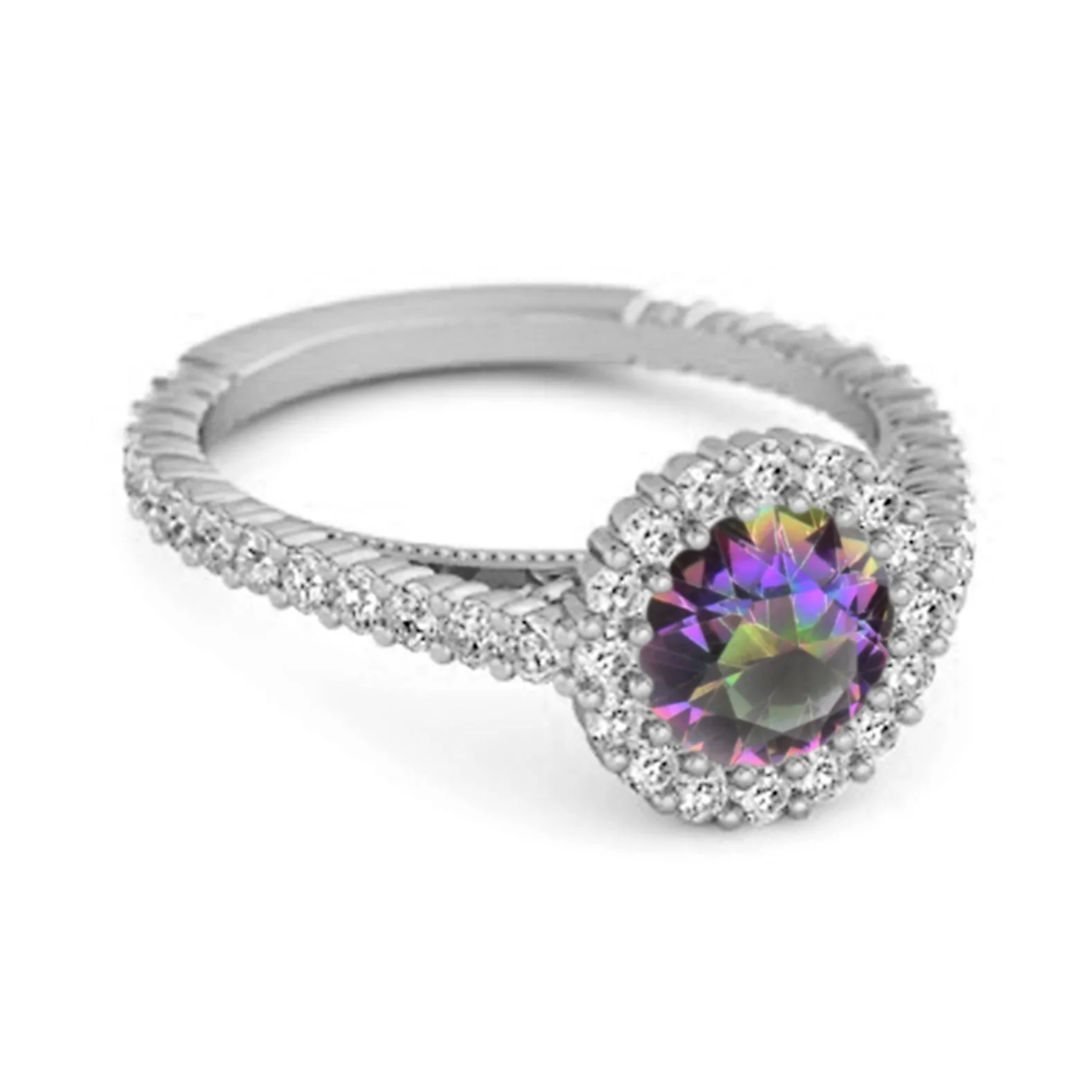 Halo Engagement 925 Sterling Silver 0.50 Ctw Mystic Topaz Stacking Ring