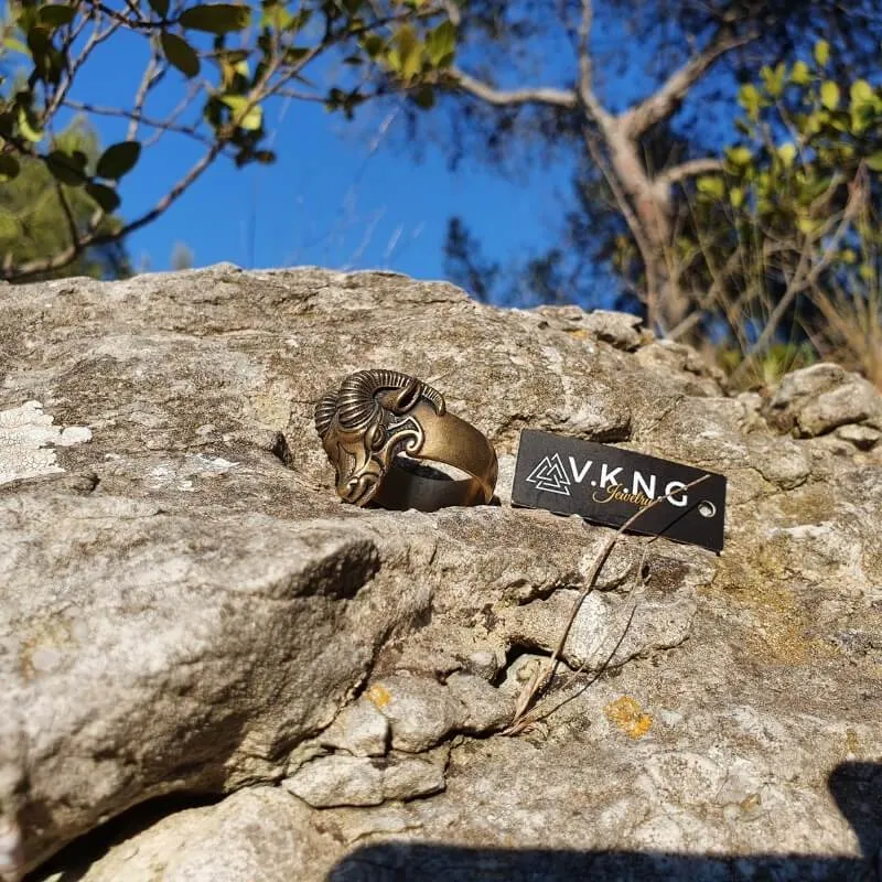 Handcrafted Thor's Goat Tanngrisnir Bronze Ring