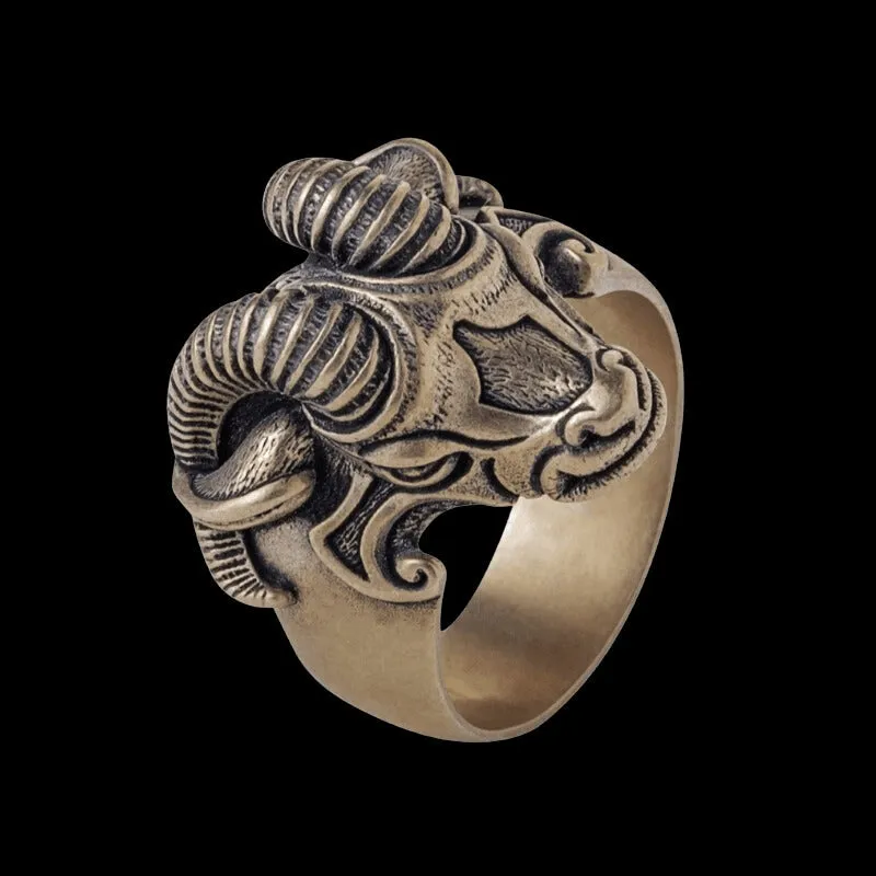 Handcrafted Thor's Goat Tanngrisnir Bronze Ring