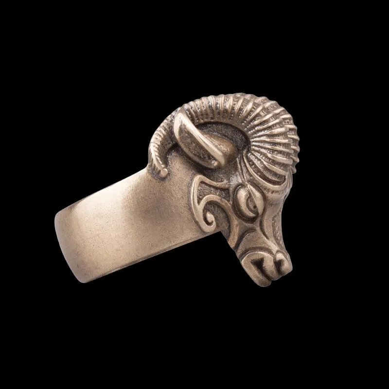Handcrafted Thor's Goat Tanngrisnir Bronze Ring