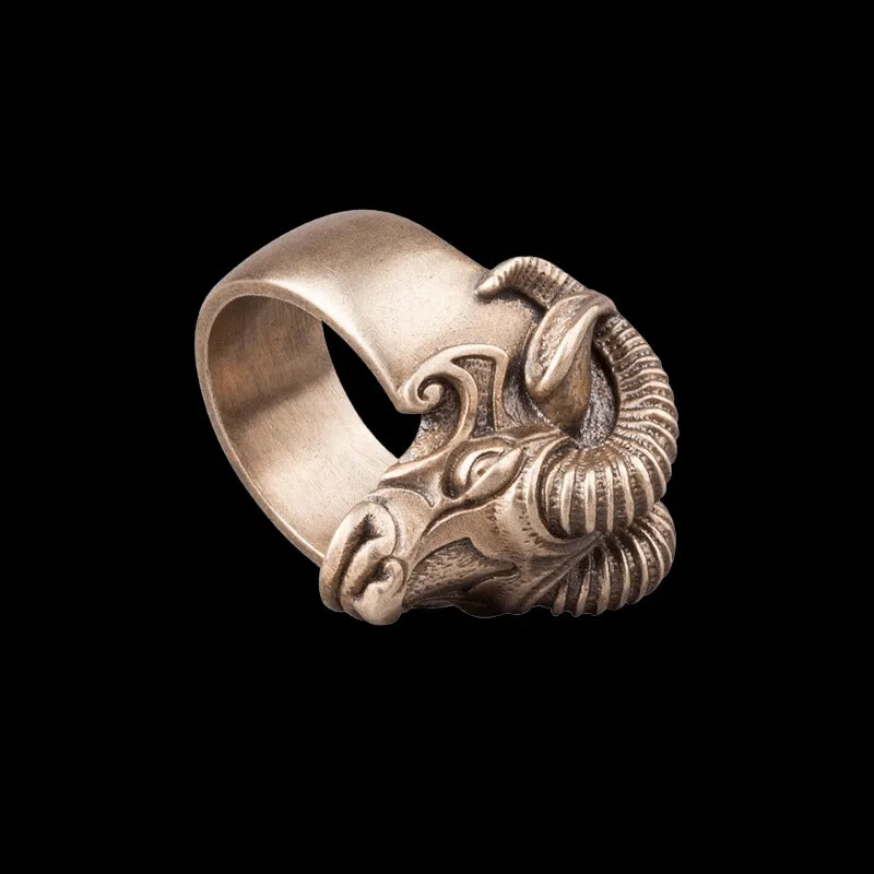 Handcrafted Thor's Goat Tanngrisnir Bronze Ring