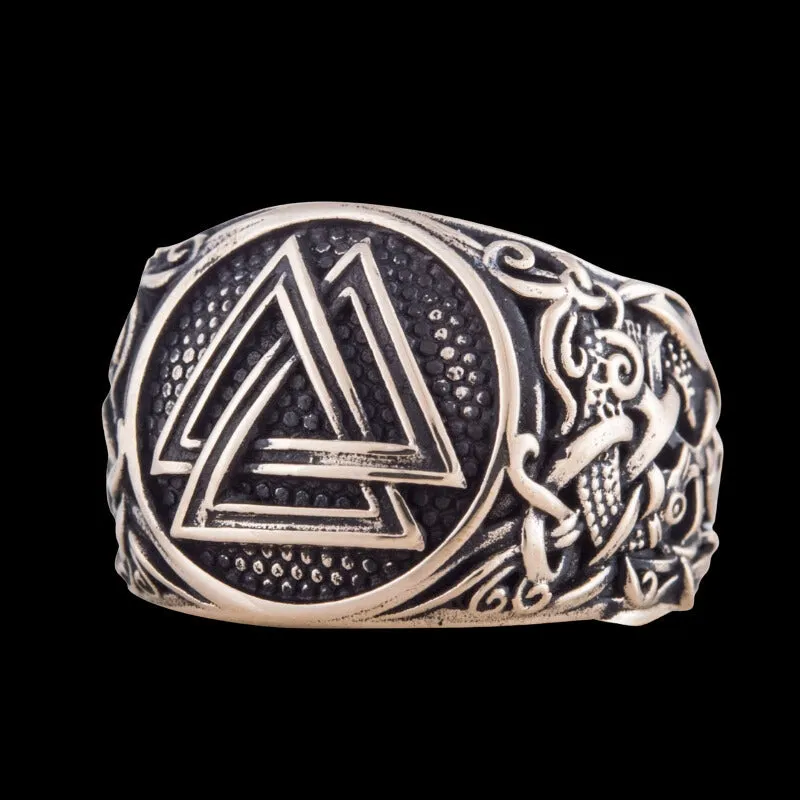 Handcrafted Valknut Mammen Ornament Bronze Ring