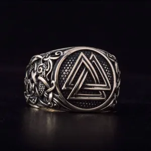 Handcrafted Valknut Mammen Ornament Bronze Ring