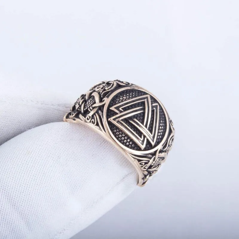 Handcrafted Valknut Mammen Ornament Bronze Ring