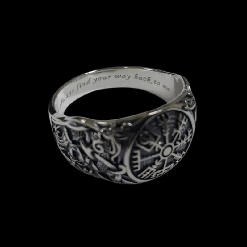 Handcrafted Vegvisir Symbol Oak Leaves and Acorns Bronze Ring