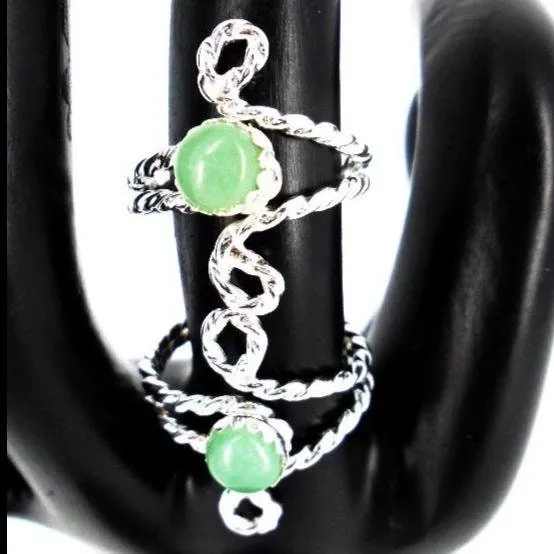 Handmade .925 Sterling Silver Twisted Band Ring with Green Aventurine Cabochon