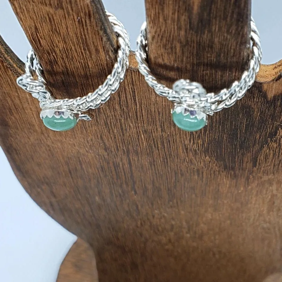 Handmade .925 Sterling Silver Twisted Band Ring with Green Aventurine Cabochon
