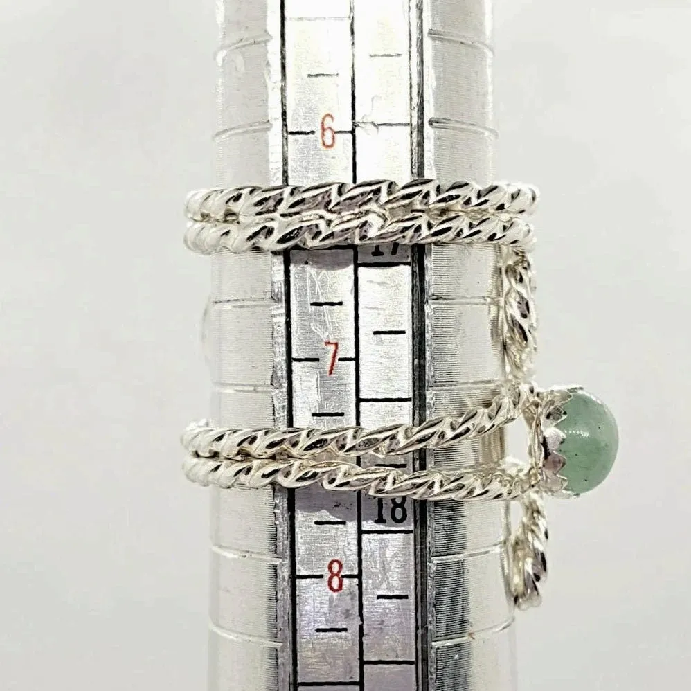 Handmade .925 Sterling Silver Twisted Band Ring with Green Aventurine Cabochon