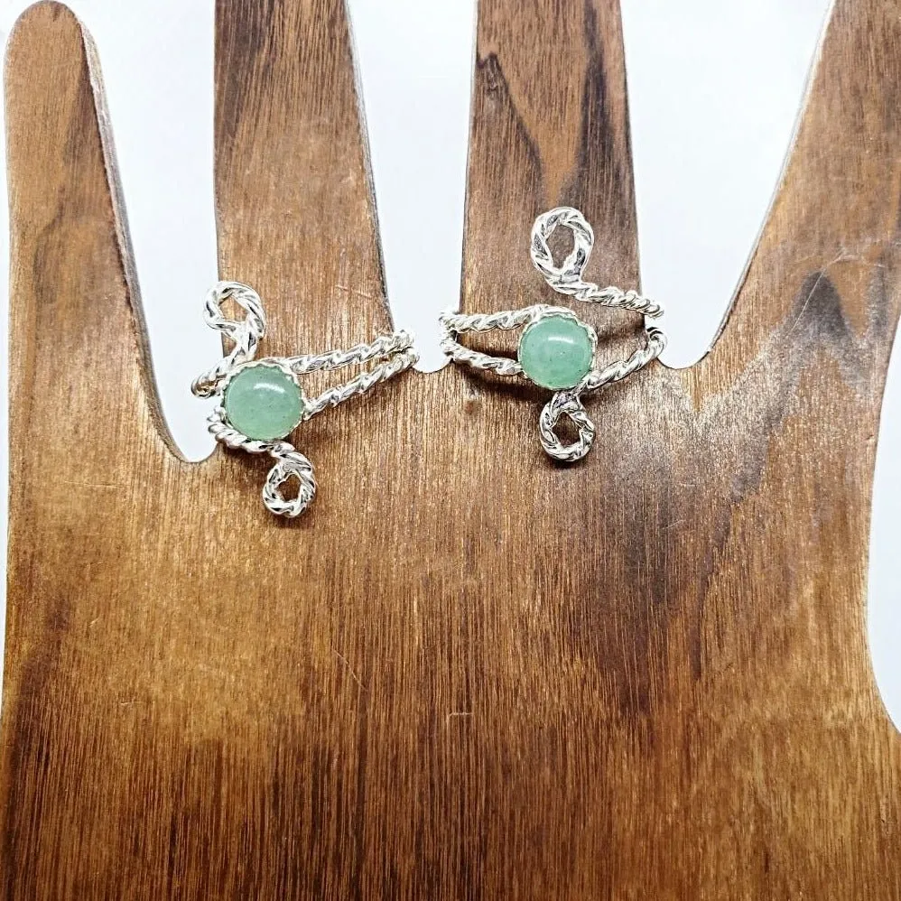 Handmade .925 Sterling Silver Twisted Band Ring with Green Aventurine Cabochon