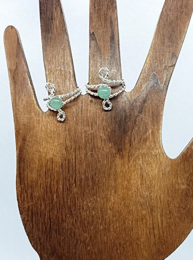 Handmade .925 Sterling Silver Twisted Band Ring with Green Aventurine Cabochon