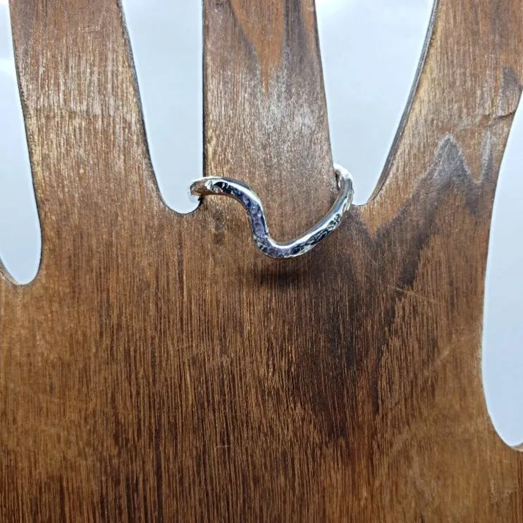 Handmade Twisted .925 Sterling Silver Hammered Textured 'S' Shape Band | Elegant & Artistic Design