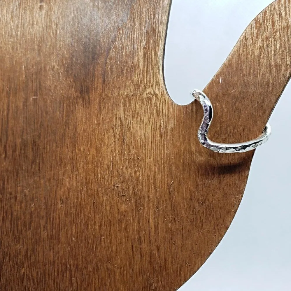 Handmade Twisted .925 Sterling Silver Hammered Textured 'S' Shape Band | Elegant & Artistic Design