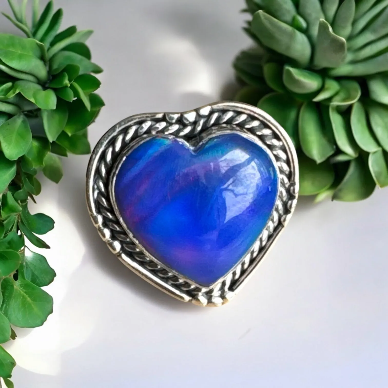 HEART Aurora Opal Solid 925 Sterling Silver Ring 5.5