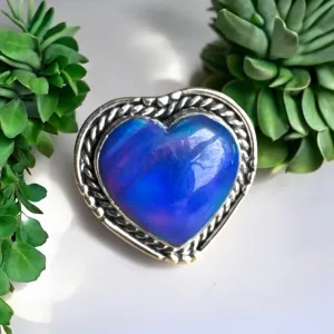 HEART Aurora Opal Solid 925 Sterling Silver Ring 5.5
