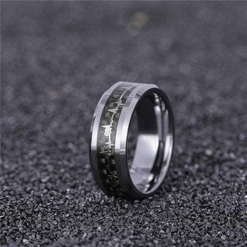 Heart Beat Inlay Men's Tungsten Carbide Wedding Band