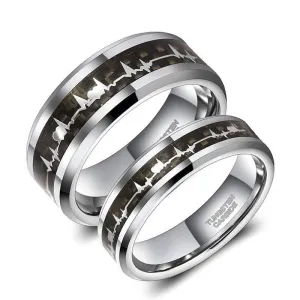 Heart Beat Inlay Men's Tungsten Carbide Wedding Band