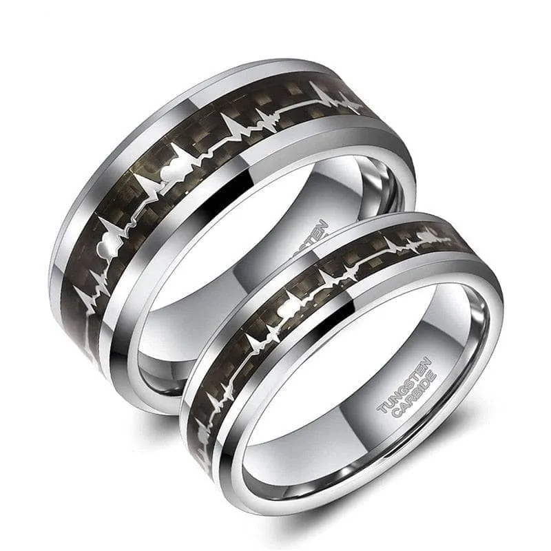 Heart Beat Inlay Men's Tungsten Carbide Wedding Band