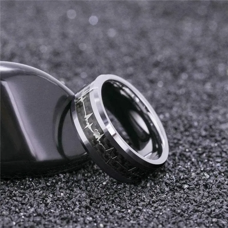 Heart Beat Inlay Men's Tungsten Carbide Wedding Band