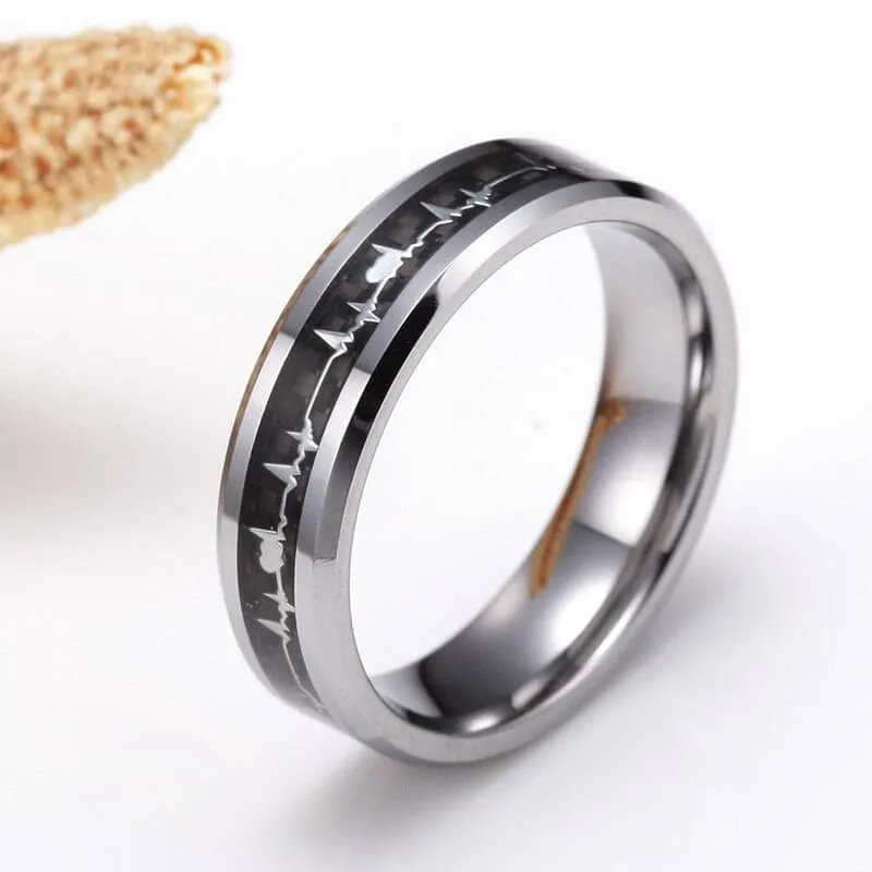 Heart Beat Inlay Men's Tungsten Carbide Wedding Band