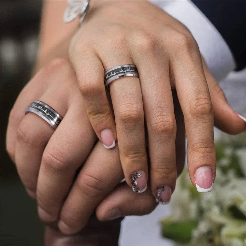 Heart Beat Inlay Men's Tungsten Carbide Wedding Band
