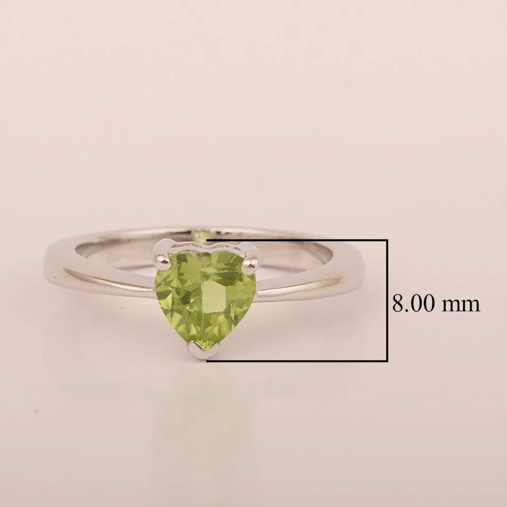 Heart Cut 7 MM Peridot Gemstone 925 Sterling Silver Women Engagement Ring