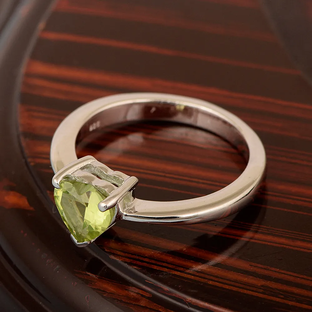 Heart Cut 7 MM Peridot Gemstone 925 Sterling Silver Women Engagement Ring
