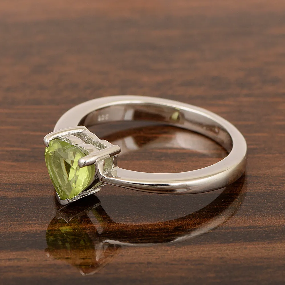 Heart Cut 7 MM Peridot Gemstone 925 Sterling Silver Women Engagement Ring