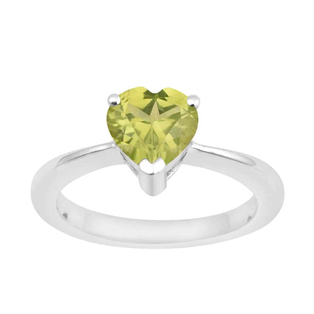 Heart Cut 7 MM Peridot Gemstone 925 Sterling Silver Women Engagement Ring