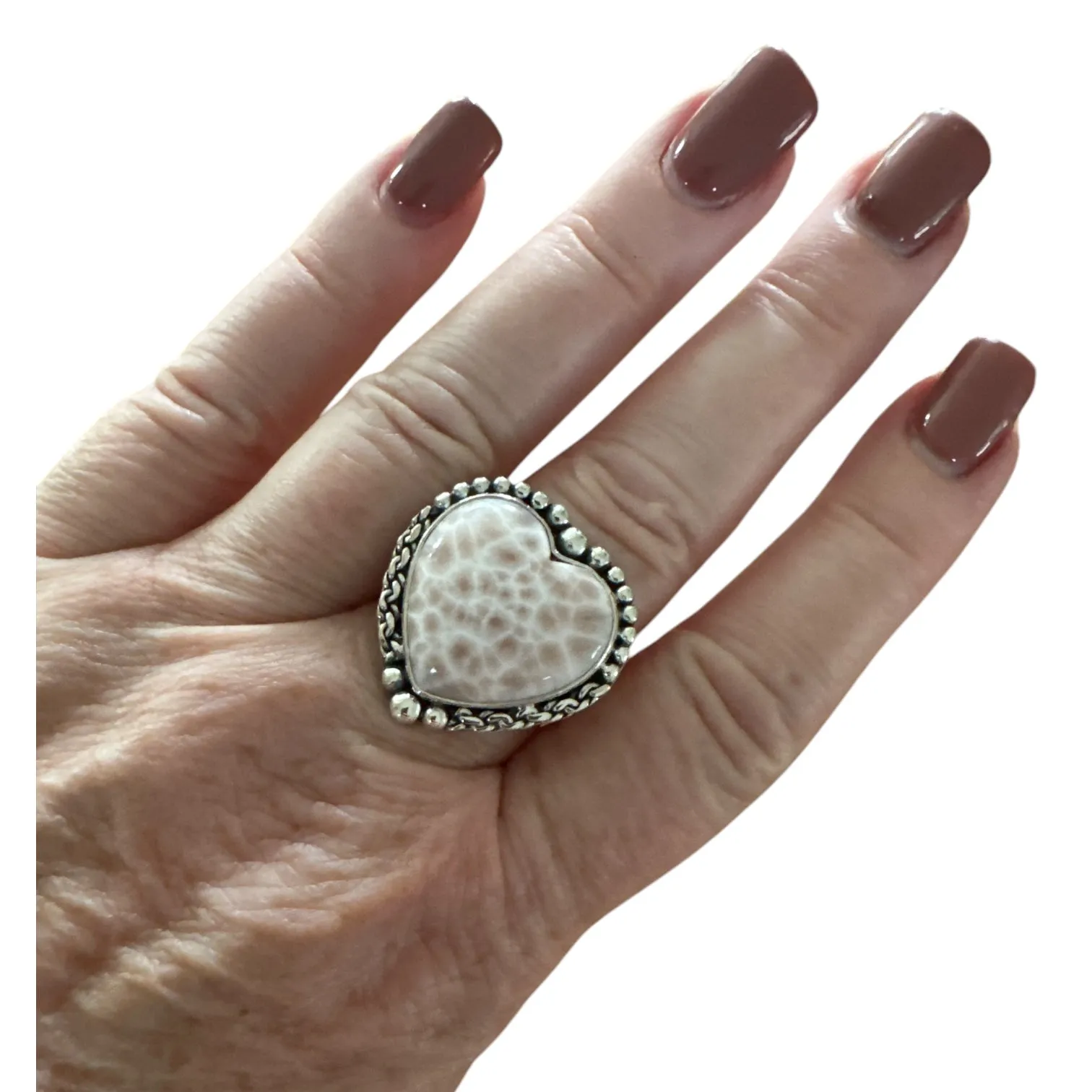HEART Natrolite Solid 925 Sterling Silver Ring 7
