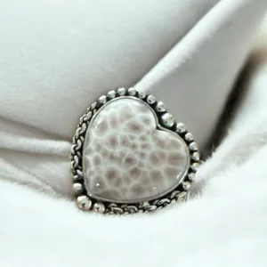 HEART Natrolite Solid 925 Sterling Silver Ring 7