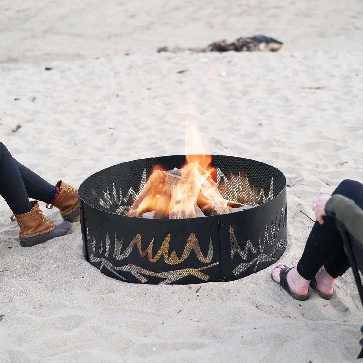 Heavy Gauge 36 in. Round x 12 in. High Abstract Fire Decorative Steel Fire Ring