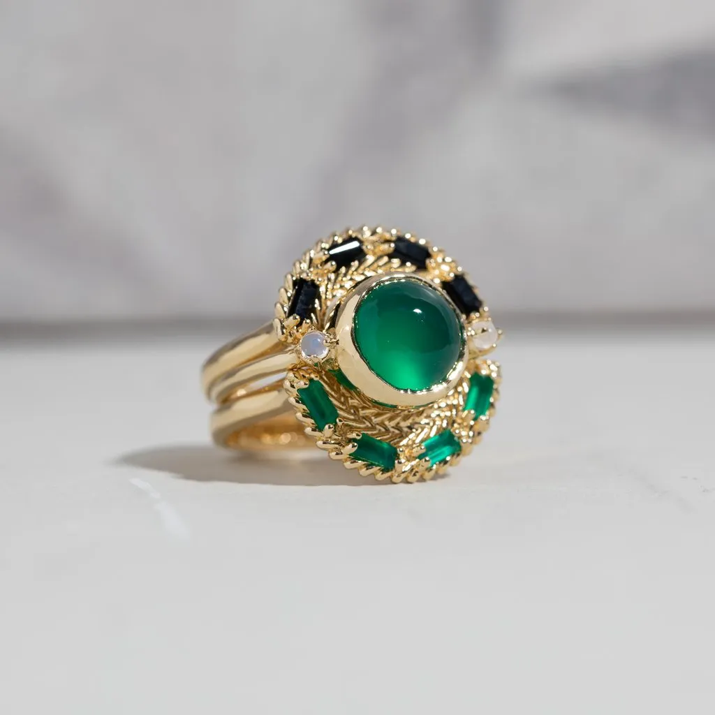 Hidden Star Ring in Green Onyx   Moonstone