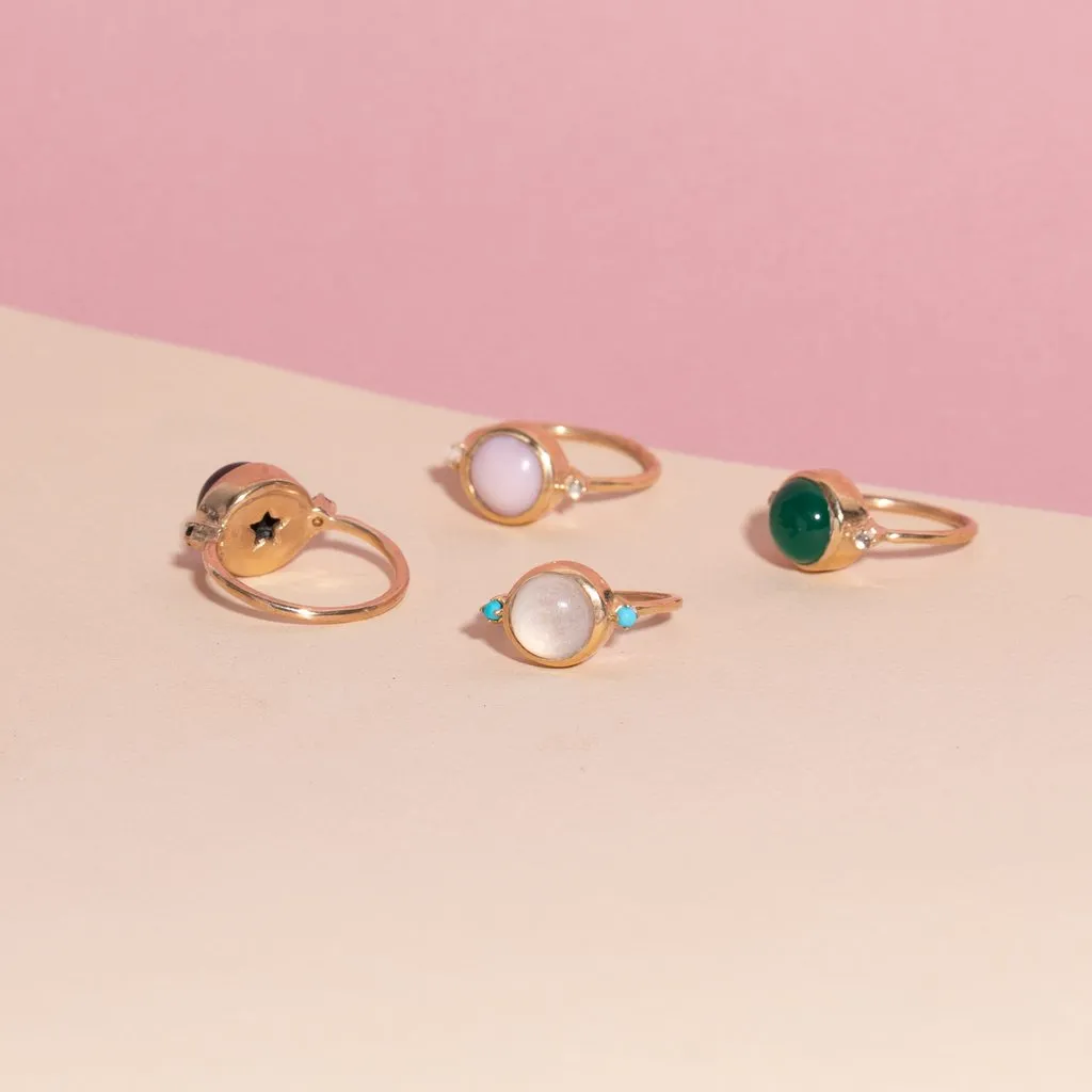 Hidden Star Ring in Green Onyx   Moonstone