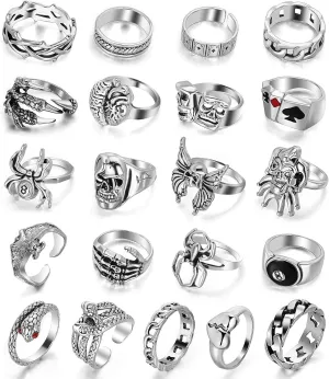 IFKM 15-63 PCS Vintage Silver Knuckle Rings Set for Women Teen Girl, Stackable Joint Finger Statement Rings Bohemian Retro Hollow Carved Midi Rings, Boho Y2k Snake Butterfly Heart Chunky Stacking Rings Pack