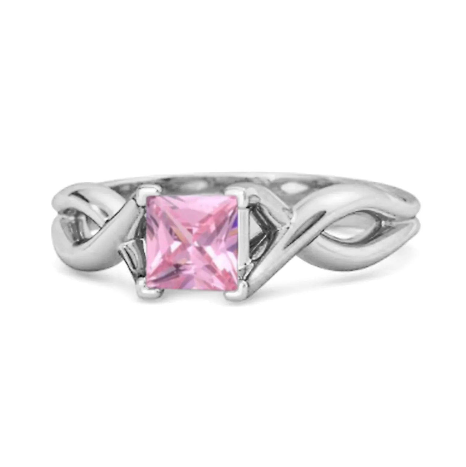 Infinity Band Square Cut 0.50 Ctw Pink Zirconia Women Wedding Ring
