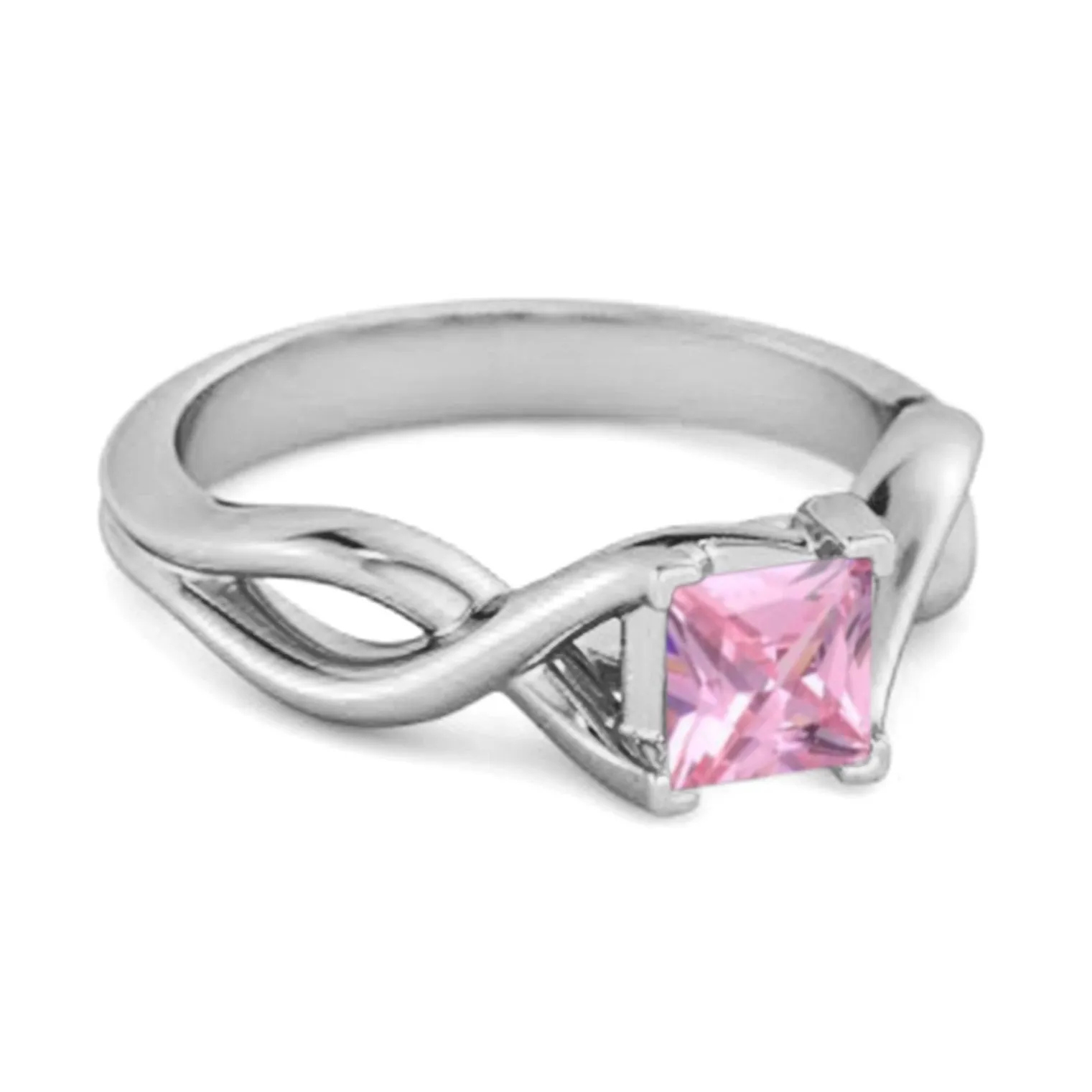 Infinity Band Square Cut 0.50 Ctw Pink Zirconia Women Wedding Ring