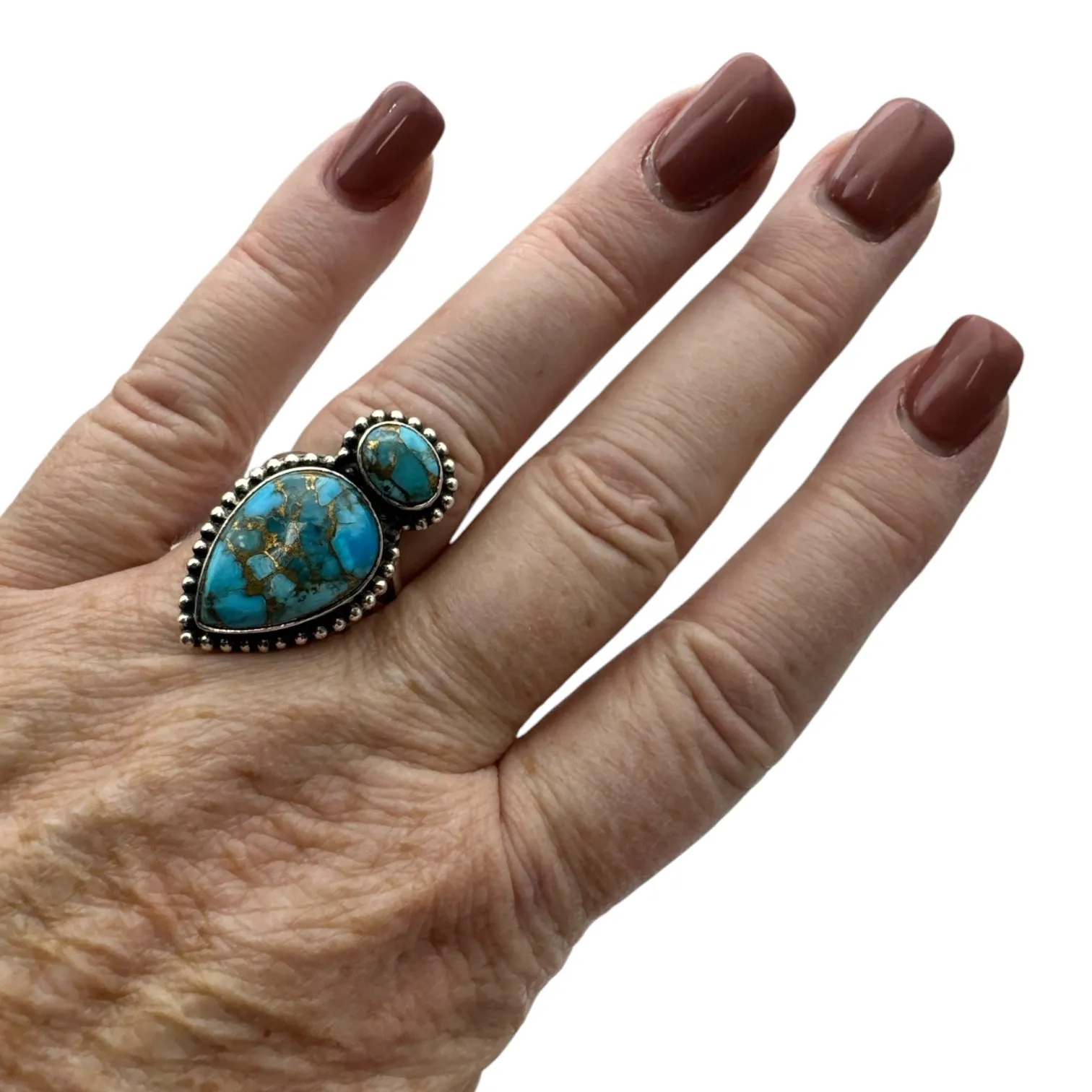 Kingman Blue Copper Turquoise Solid 925 Sterling Silver Ring 4