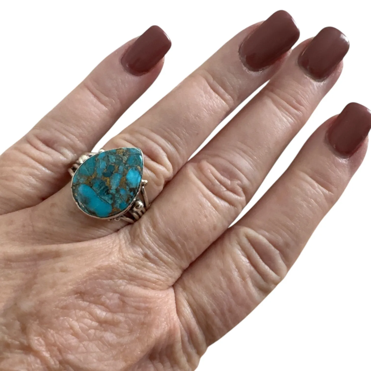 Kingman Blue Copper Turquoise Solid 925 Sterling Silver Ring 8